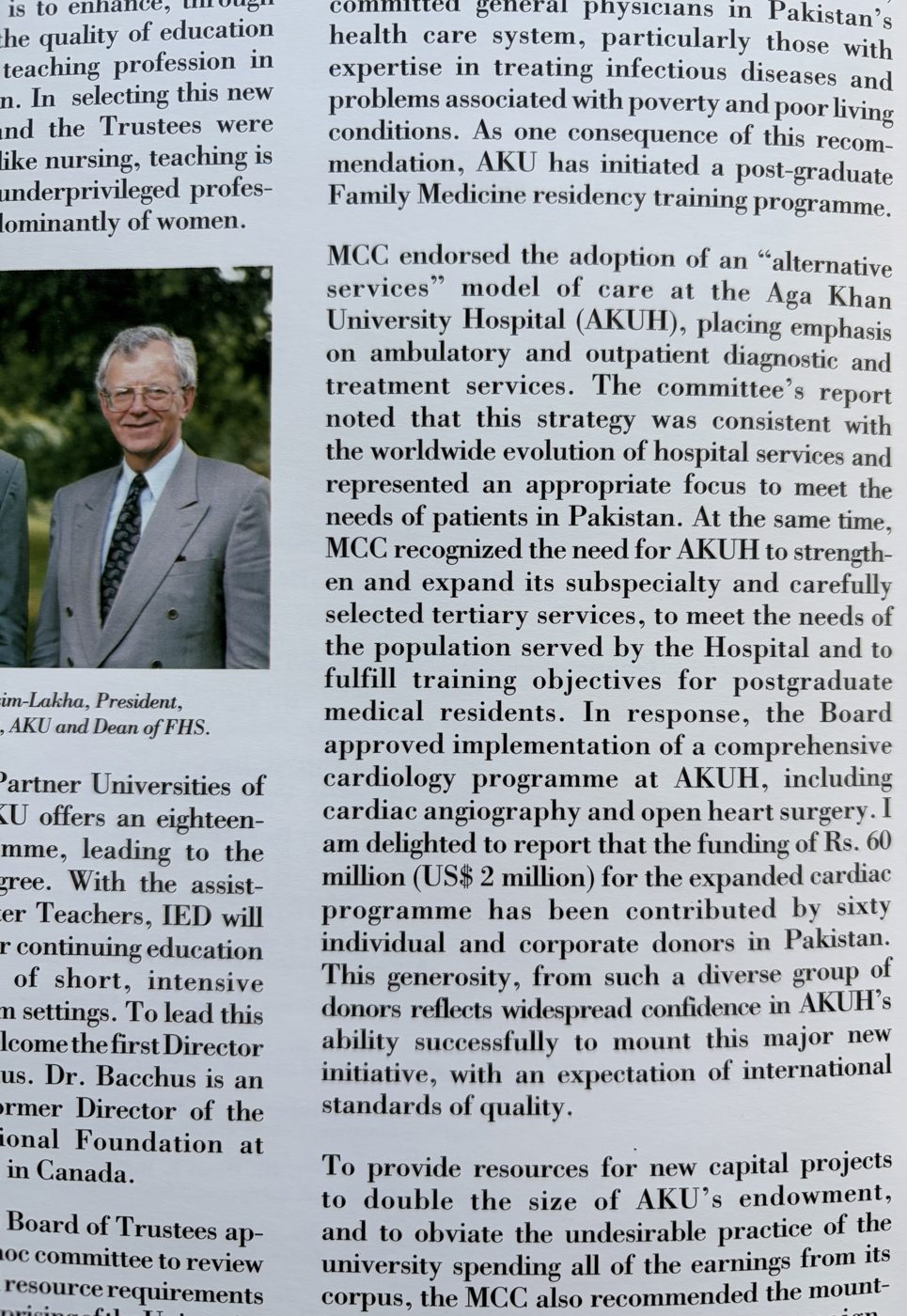 Page of the 1993 Annual Report recording the Board approval of a comprehensive cardiology programme with Cardiac Angiography and Open Heart Surgery and Rs. 60 million raised from sixty donors