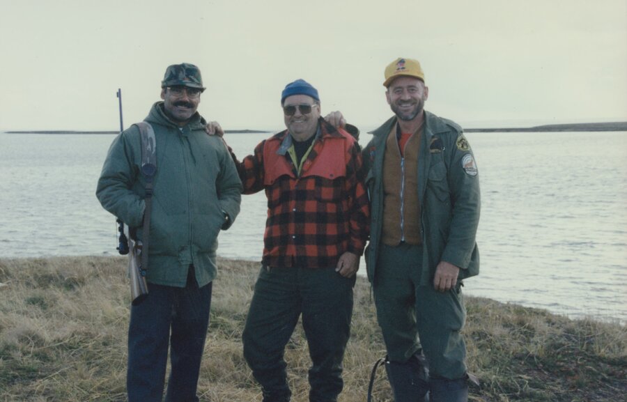 Dr. Abdulla with his hunting buddy in Northern Ontario, Monique's father, and a fellow hunter