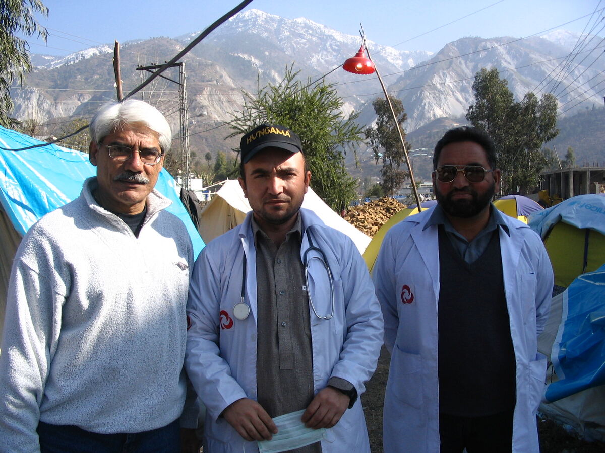 Dr. Abdulla with local physicians at a mountain relief camp
