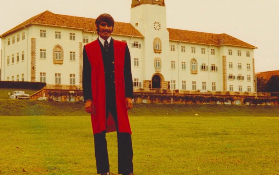 Dr. Abdulla in academic gown at Makerere University Medical School, Kampala, Uganda
