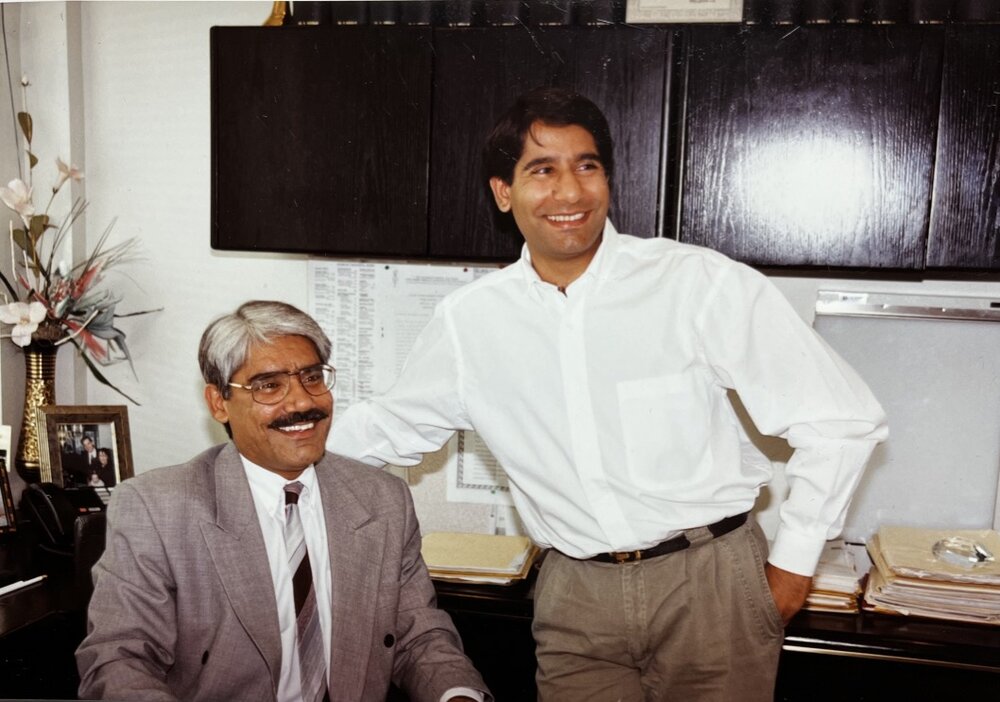 Dr. Abdulla with his brother Rahim, B.Pharm, in his office