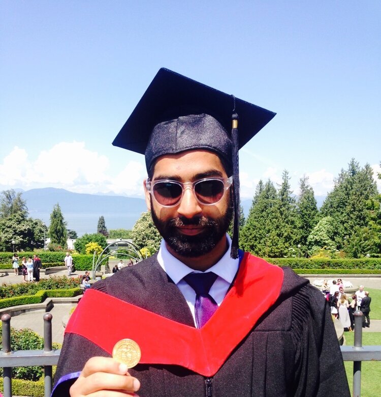 Alym Abdulla holding his UBC Medicine gold medal