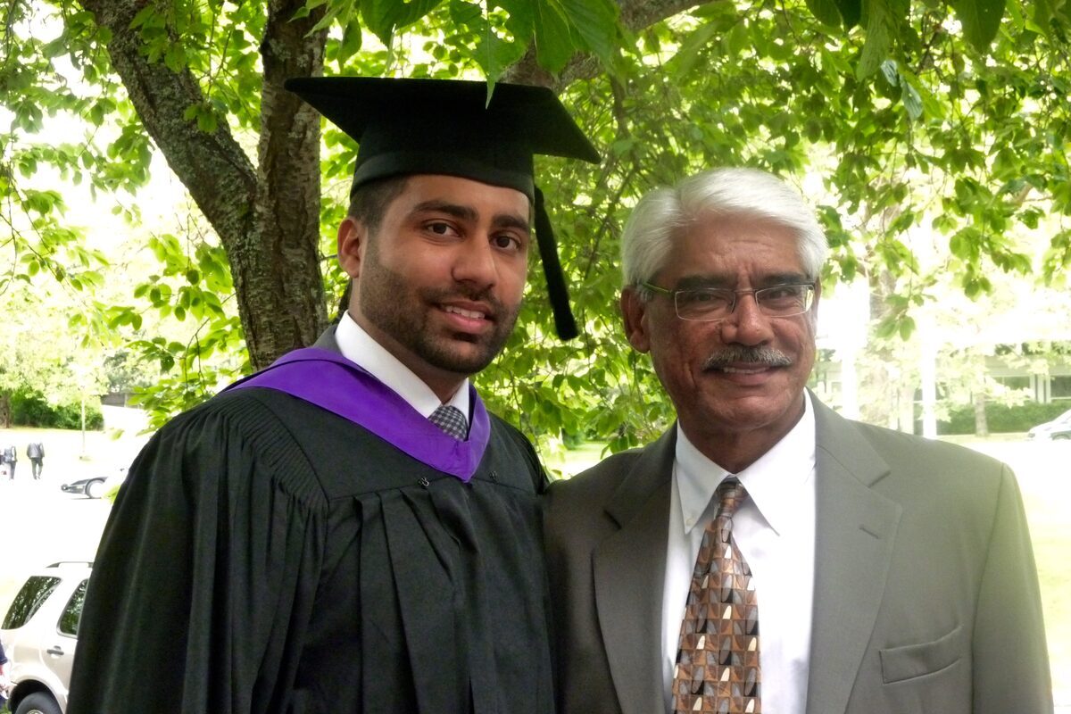 Dr. Abdulla with his son Asif at Asif's Juris Doctor graduation, University of Victoria