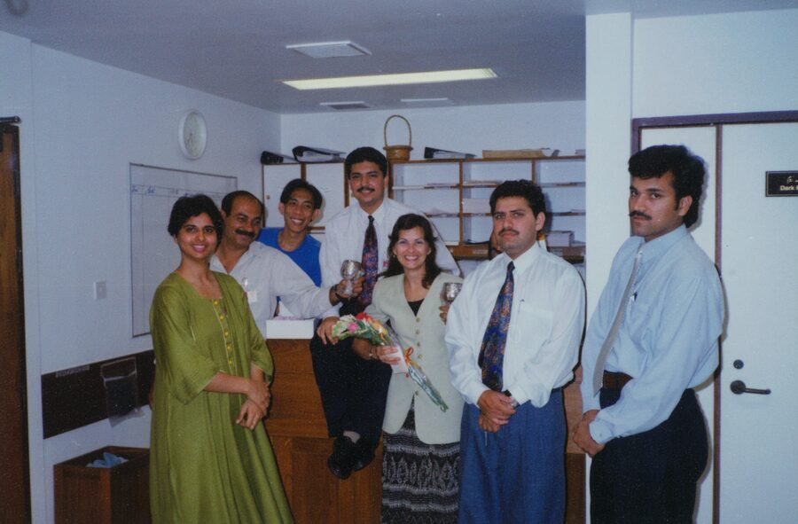 Dr. Abdulla celebrating with his cardiac catheterization lab team, Aga Khan University