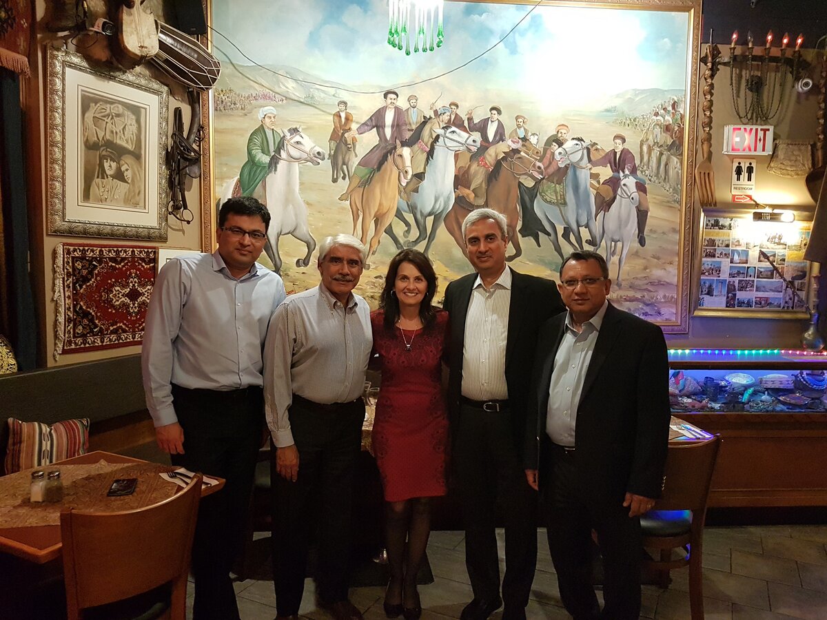 Dr. Abdulla with Dr. Nadeem, Monique Tremblay, Dr. Ata Qureshi, and a colleague at a Vancouver dinner during the Canadian Cardiovascular Congress