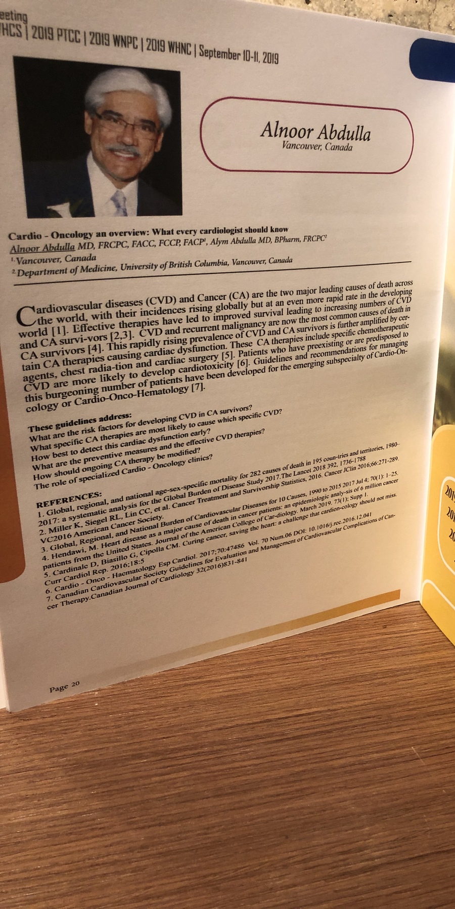 Published abstract of Dr. Abdulla's 2019 Cardio-Oncology keynote, co-authored with Dr. Alym Abdulla, World Heart and Cardiothoracic Surgery Conference, Singapore