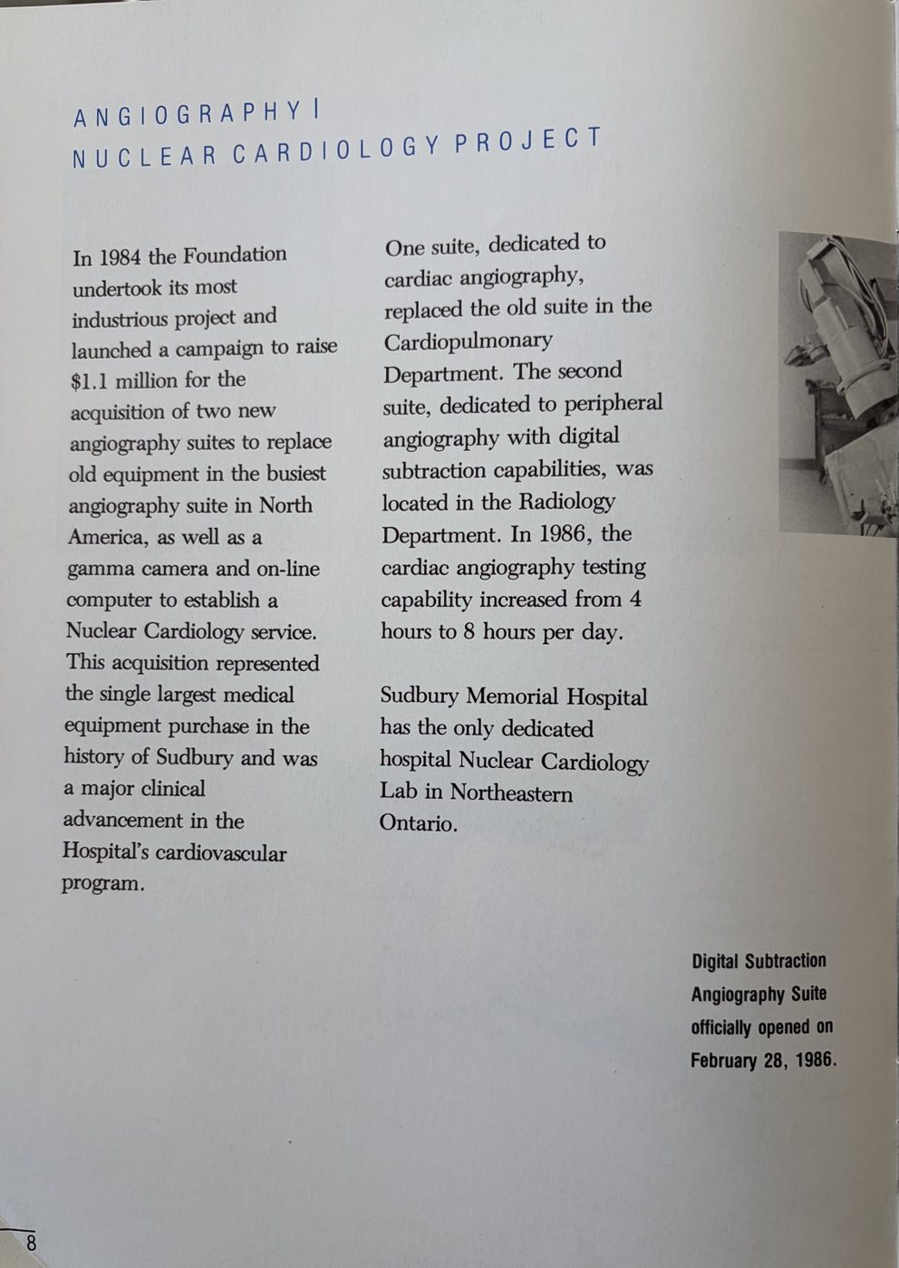 Angiography and Nuclear Cardiology Project page from the 1989 Foundation report