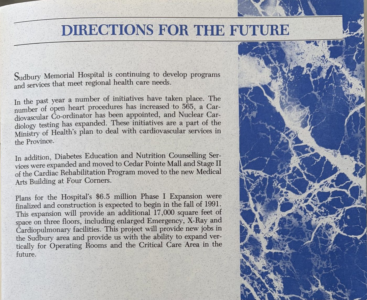 Directions for the Future page from the 1990-91 report mentioning the appointment of a Cardiovascular Co-ordinator and the expansion of nuclear cardiology testing