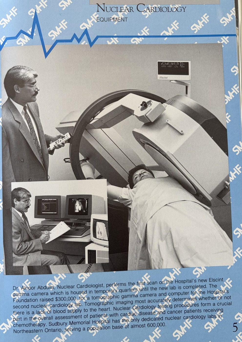 Dr. Abdulla scanning a patient on the new Elscint gamma camera and processing the study at the computer