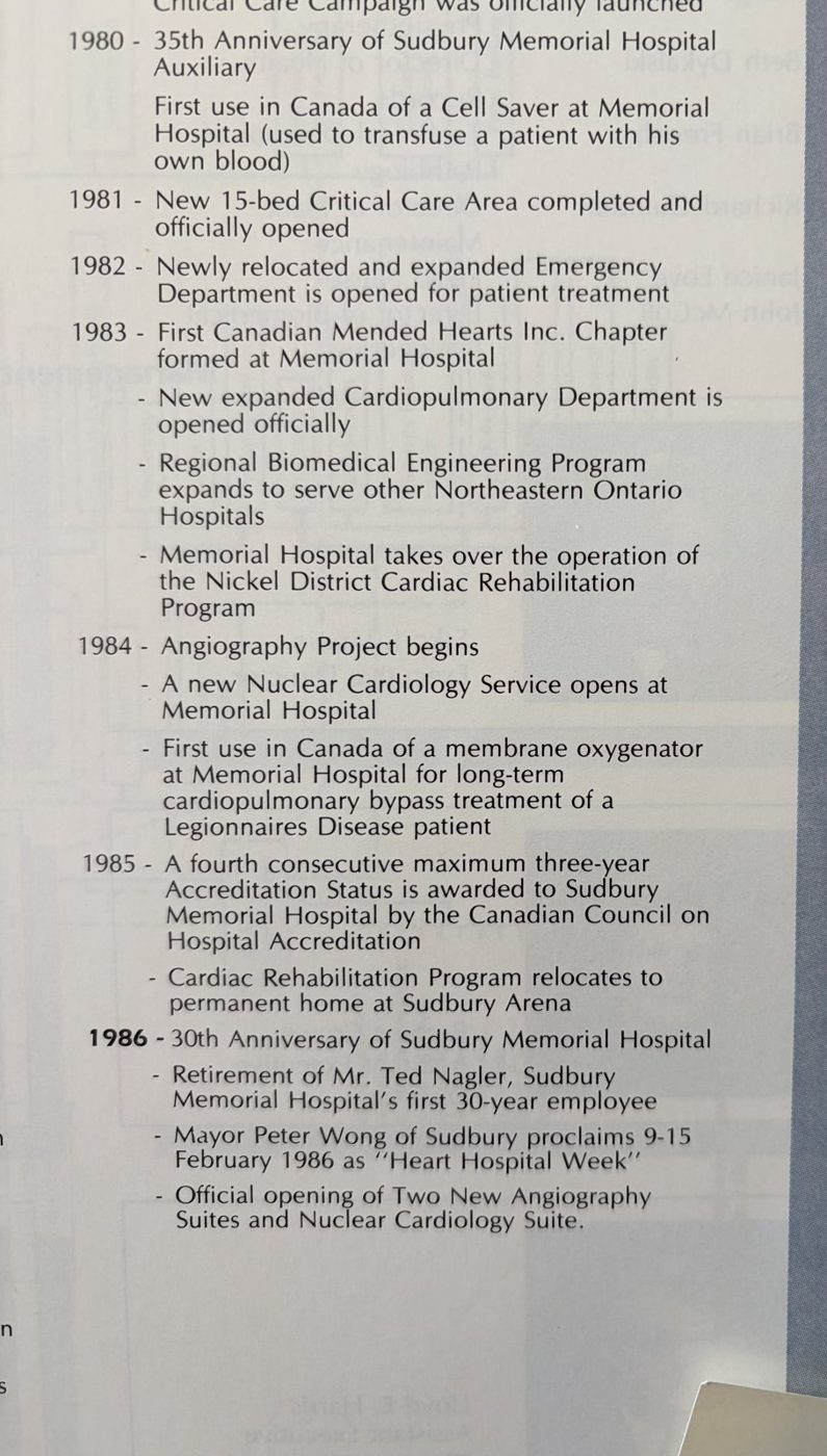 The hospital Historical Summary for 1980 to 1986